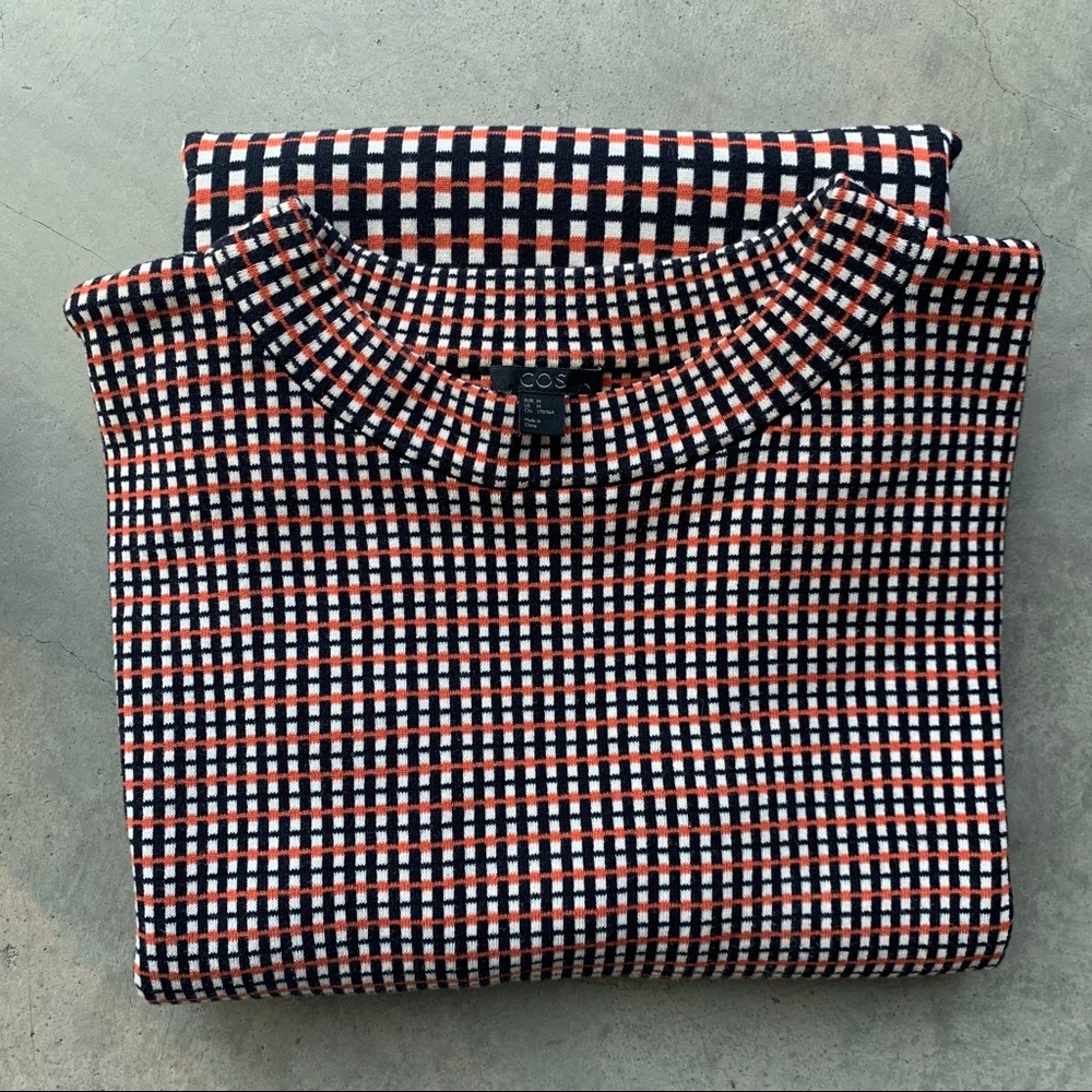 COS shift dress, check pattern (black white red)